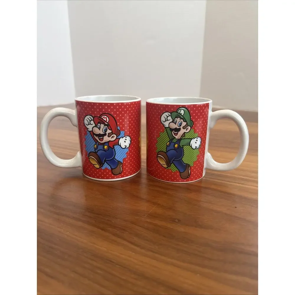 2 Super Mario Coffee Cups Mugs - Nintendo - Mario Luigi Yoshi